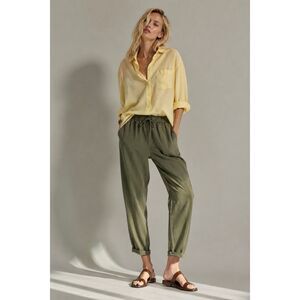 Rae Feather 100% Tencel Pull On Tapered Pants Olive Green Crop M NWT